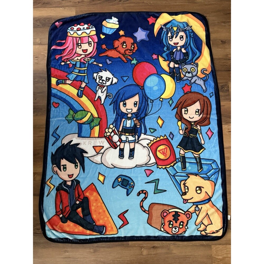 ItsFunneh The Krew Anime Blanket Throw 62” X 47” Soft RARE EUC